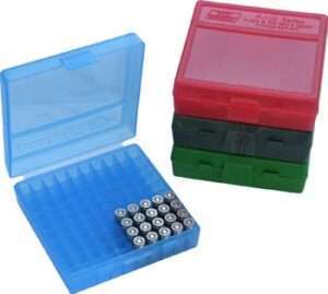 MTM BLUE SMALL PISTOL AMMO BOX (100 ROUND)