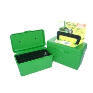 MTM Deluxe Rifle Ammo Boxes w/ Handle - 50 Round fits 300 WSM 300 Remington Ultra Magnum 338 Lap Mag - Green