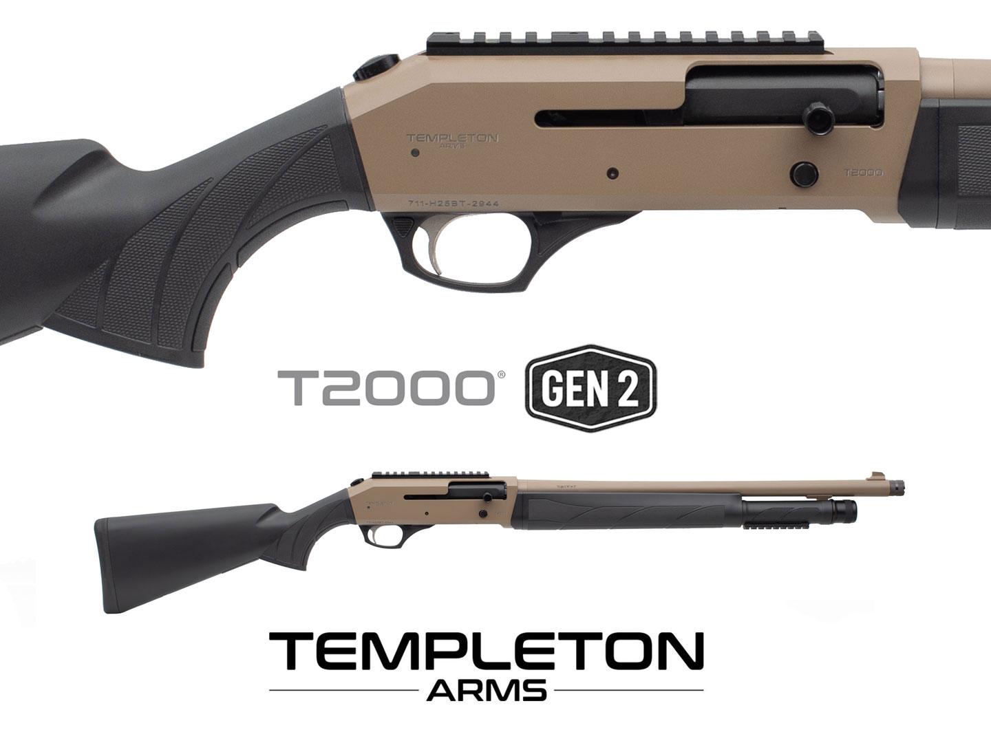 TEMPLETON ARMS T2000 12G TACTICAL FDE 20inch Right Hand 5 Shot PUSH BUTTON RELEASE BOLT ACTION SHOTGUN