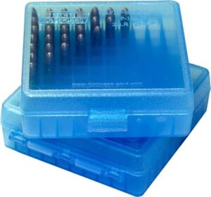 MTM Pistol Ammo Box 100 Round Flip-Top 40 SW 10mm 45 ACP - Clear Blue