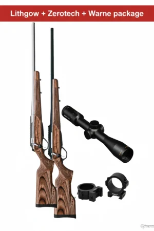 LITHGOW ARMS LA102 308 WIN LAMINATE TITANIUM WITH ZEROTECH THRIVE 3-12X44MD SCOPE AND WARNE RING PACKAGE