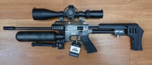 USED CONSIGNMENT FX IMPACT MK I .25CAL AIR RIFLE W/ ATLAS BIPOD 3-9 - 1X EXTRA AIR TANK - OPTISAN 6-24X56 SCOPE - 1X 30CAL CONVERSION BARREL - HAND PUMP - ORIGINAL HARD CASE